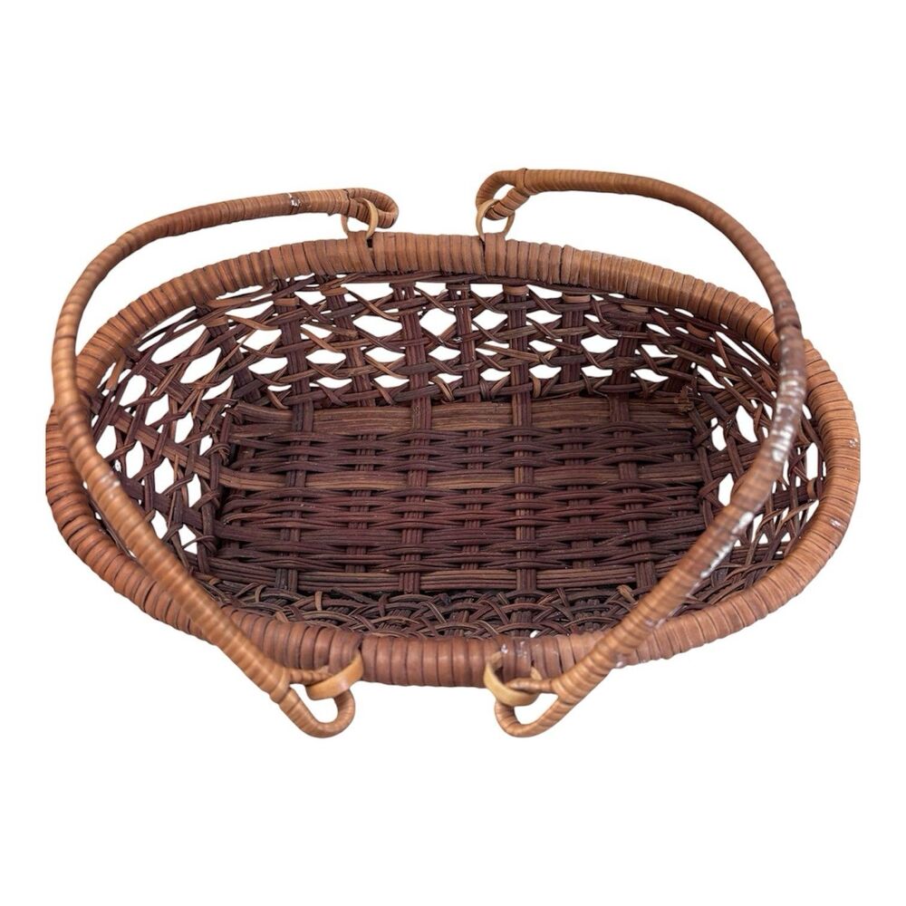 VTG Wicker Gathering Basket Boho Rattan Flower Girl Basket Farmhouse Decor 8”